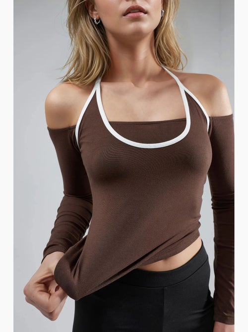 T-shirt aderente scollo a u profili a contrasto manica lunga busem - Kiabi T-shirt aderente scollo a u profili a contrasto manica lunga busem - Kiabi