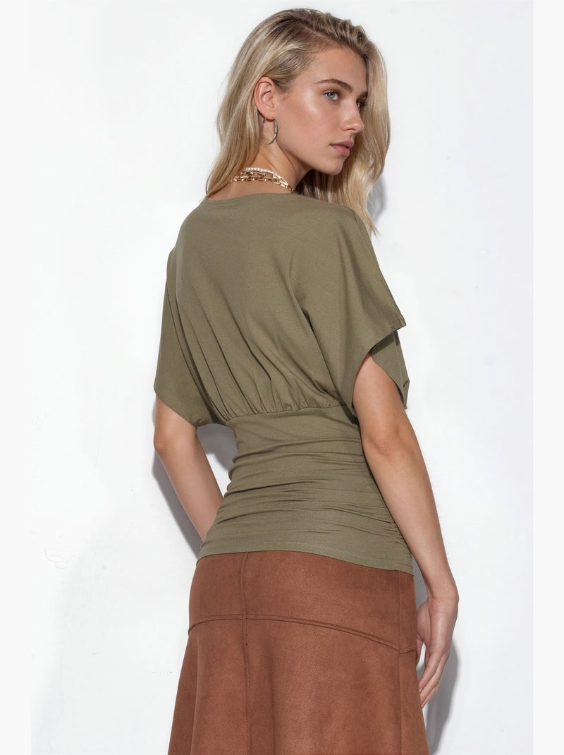 T-shirt aderente scollo a v manica corta busem Cachi - Kiabi