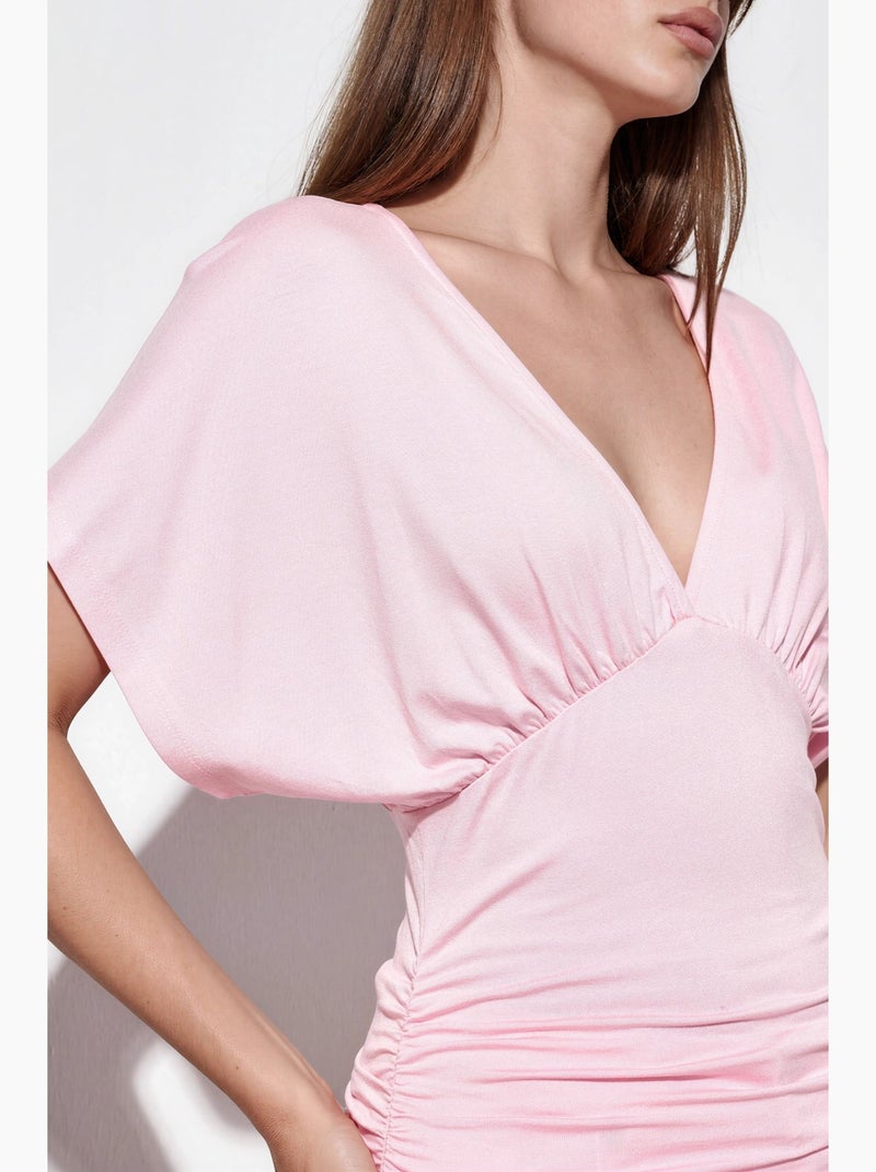 T-shirt aderente scollo a v manica corta busem Rosa confetto - Kiabi