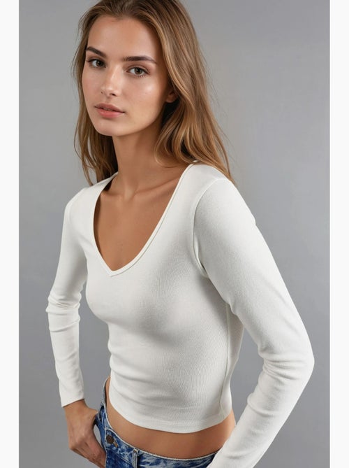 T-shirt aderente scollo a v manica lunga busem - Kiabi