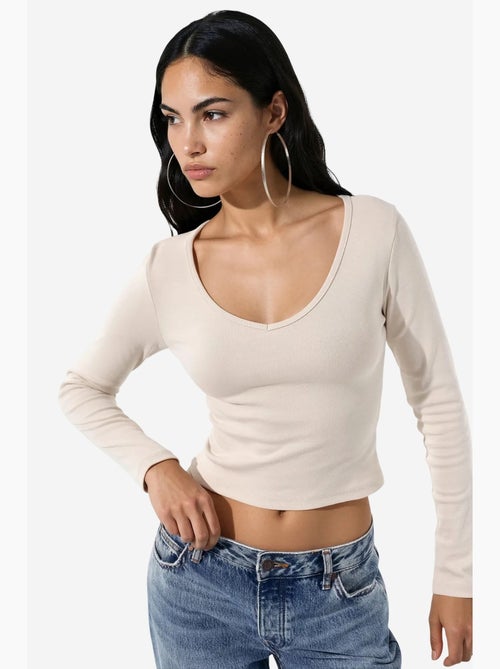 T-shirt aderente scollo a v manica lunga busem - Kiabi T-shirt aderente scollo a v manica lunga busem - Kiabi