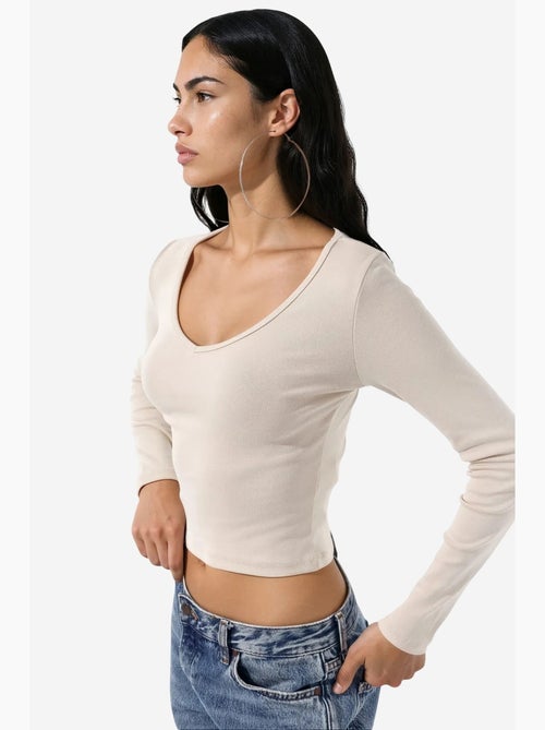 T-shirt aderente scollo a v manica lunga busem - Kiabi T-shirt aderente scollo a v manica lunga busem - Kiabi