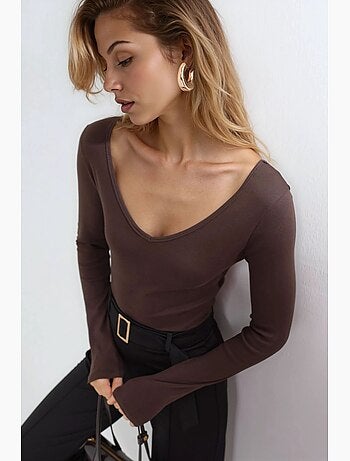 T-shirt aderente scollo a v manica lunga busem