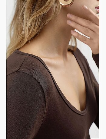 T-shirt aderente scollo a v manica lunga busem