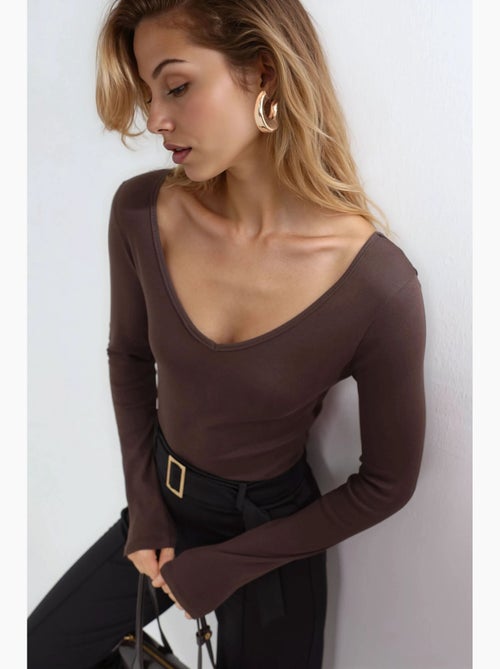 T-shirt aderente scollo a v manica lunga busem - Kiabi T-shirt aderente scollo a v manica lunga busem - Kiabi