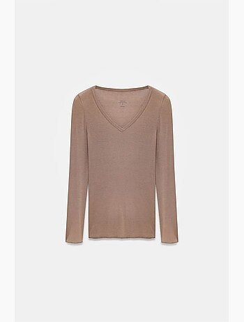 T-shirt aderente scollo a v manica lunga dilvin