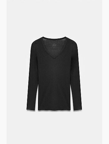 T-shirt aderente scollo a v manica lunga dilvin