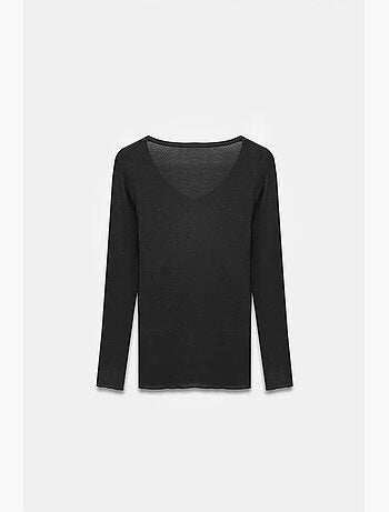 T-shirt aderente scollo a v manica lunga dilvin