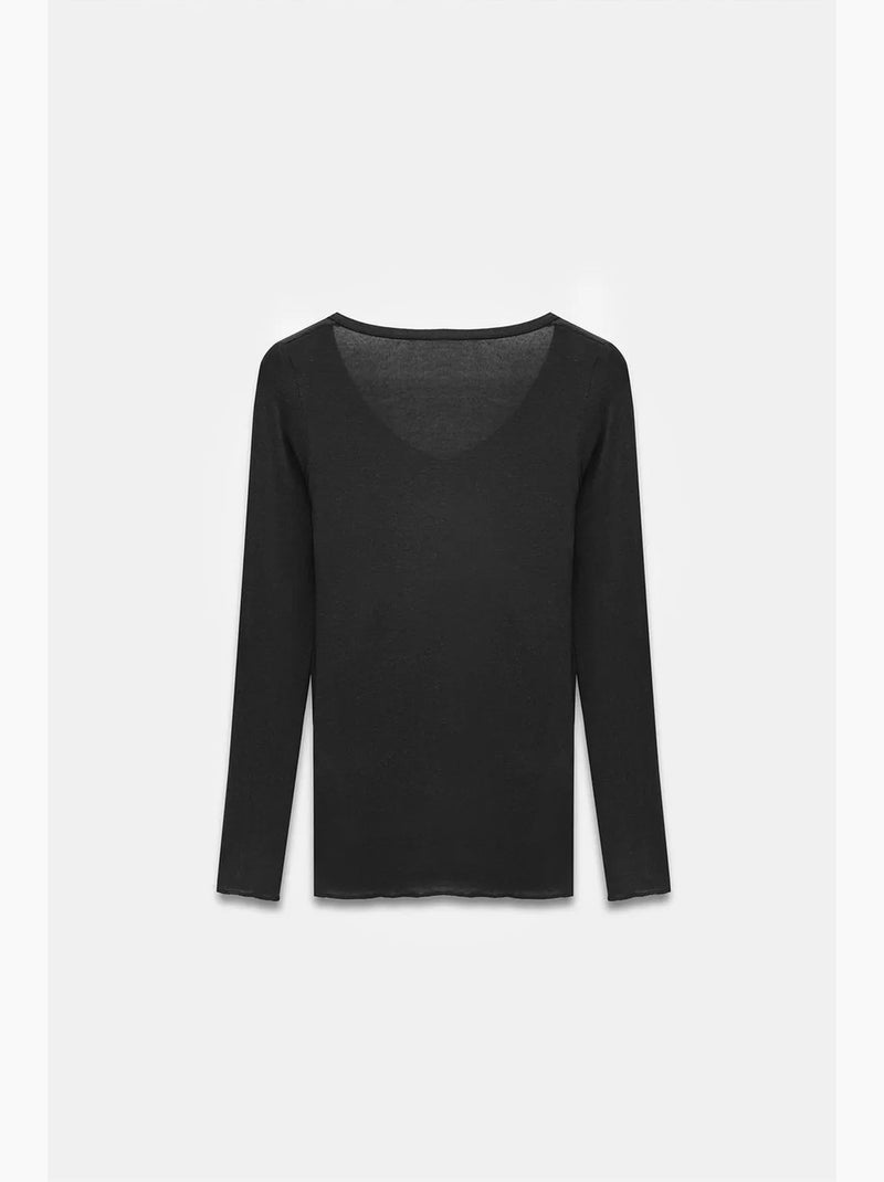 T-shirt aderente scollo a v manica lunga dilvin Nero - Kiabi