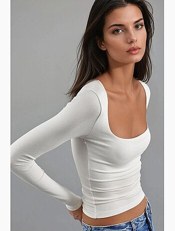 T-shirt aderente scollo quadrato manica lunga busem