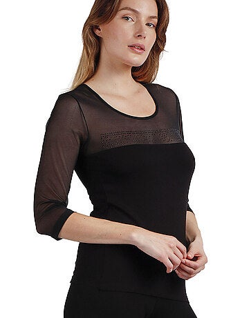T-shirt ADMAS da donna con maniche alla francese in tulle e pietre