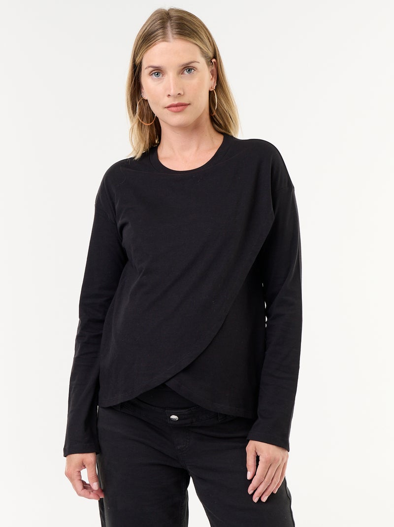 T-shirt allattamento con incrocio sul davanti Nero - Kiabi