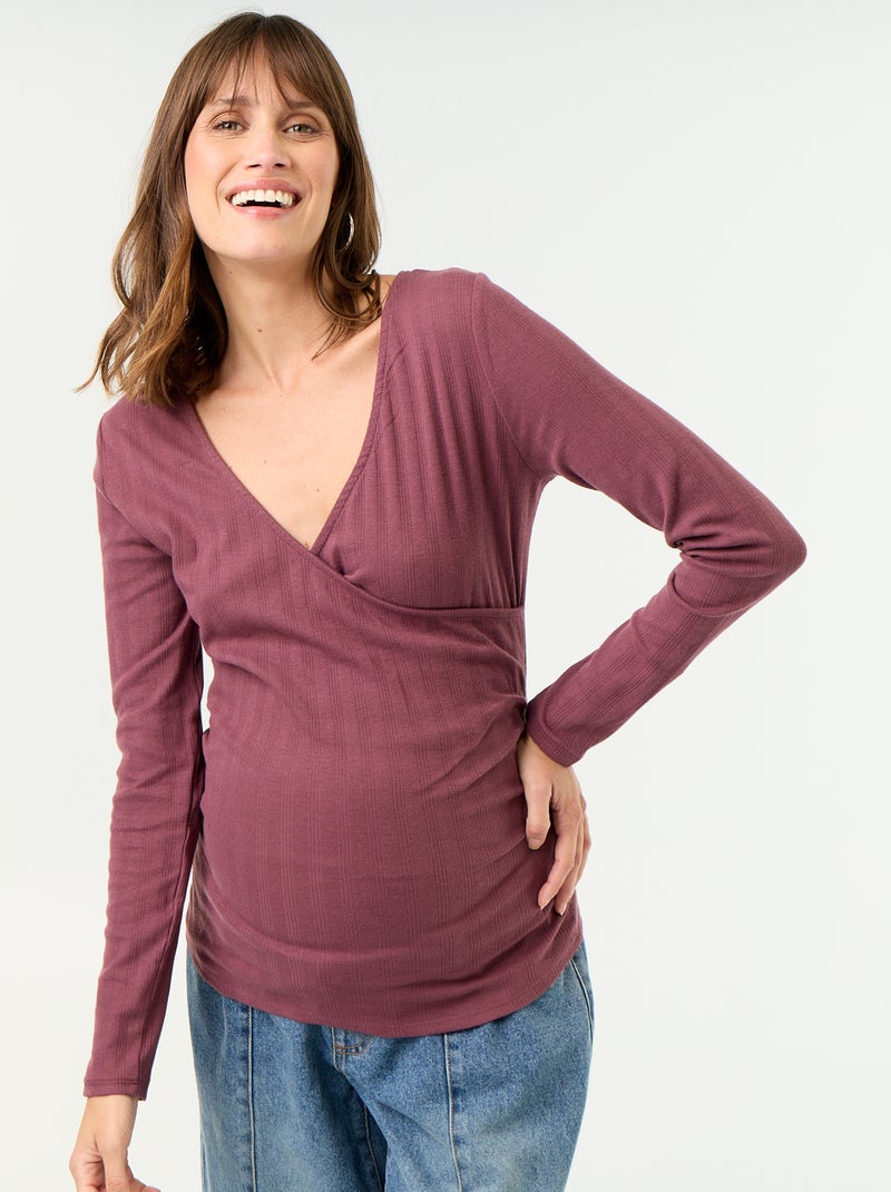 T-shirt allattamento con scollo a portafoglio Viola - Kiabi