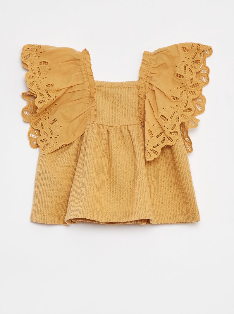 T-shirt ampia a maniche corte cin sangallo BEIGE - Kiabi