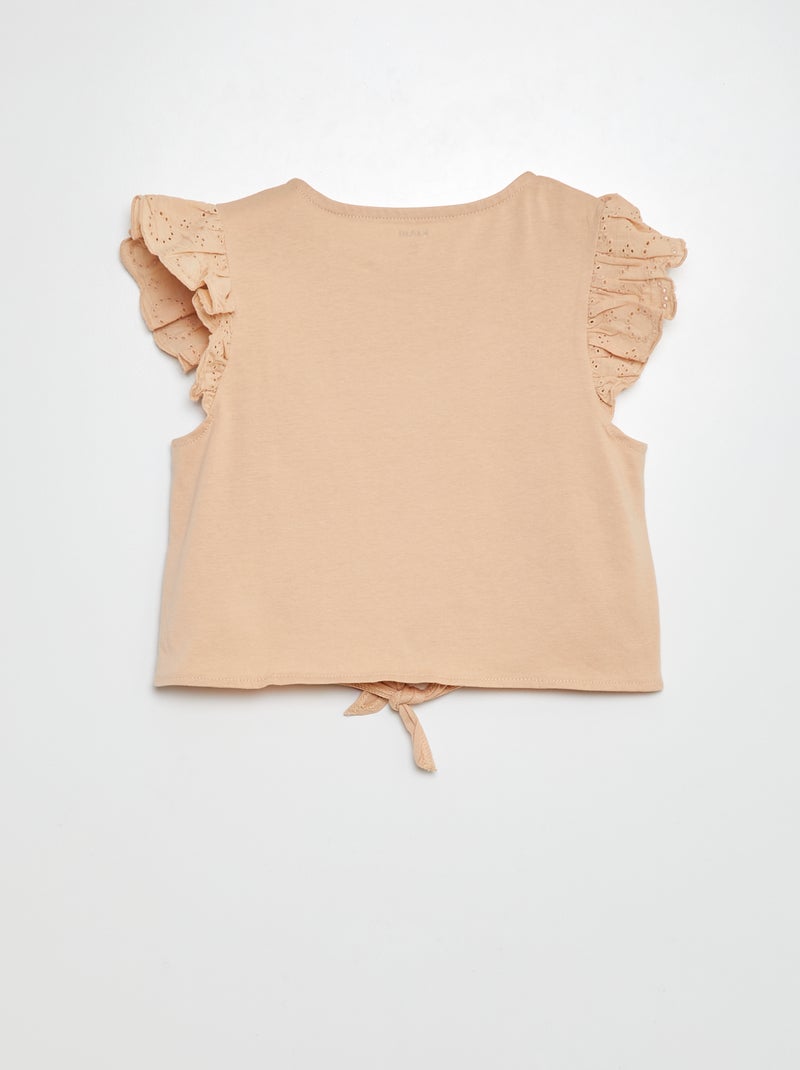 T-shirt annodata con maniche corte con volant BEIGE - Kiabi