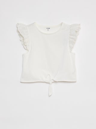 T-shirt annodata con maniche corte con volant