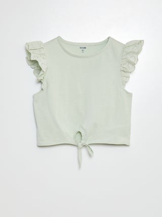 T-shirt annodata con maniche corte con volant