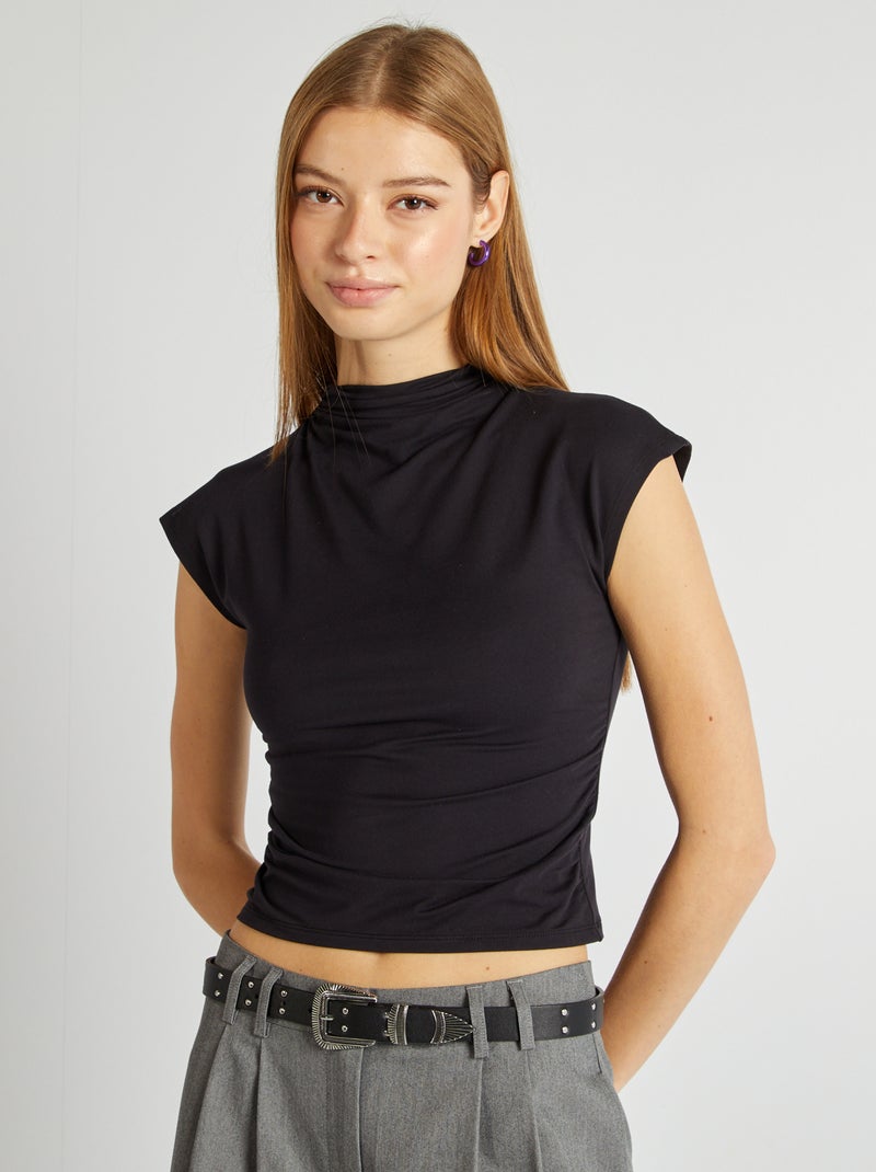 T-shirt arricciato sui lati nero - Kiabi