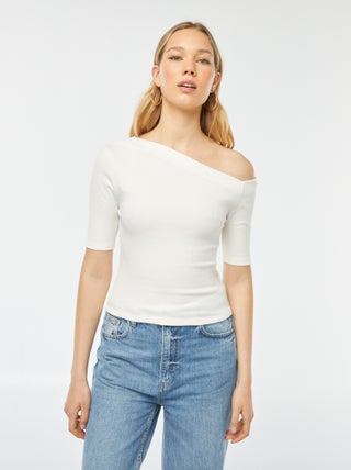 T-shirt asimmetrica tinta unita a maniche corte