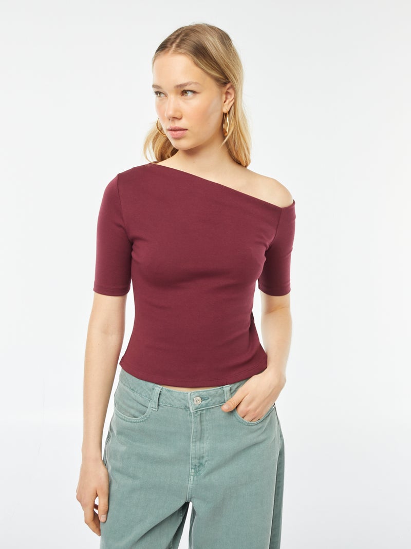 T-shirt asimmetrica tinta unita a maniche corte Rosso - Kiabi