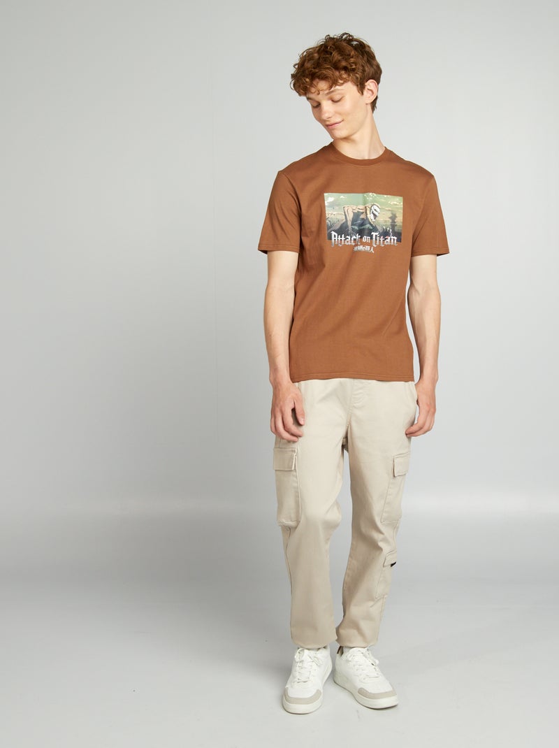 T-shirt 'Attack on Titan' scollo tondo BEIGE - Kiabi