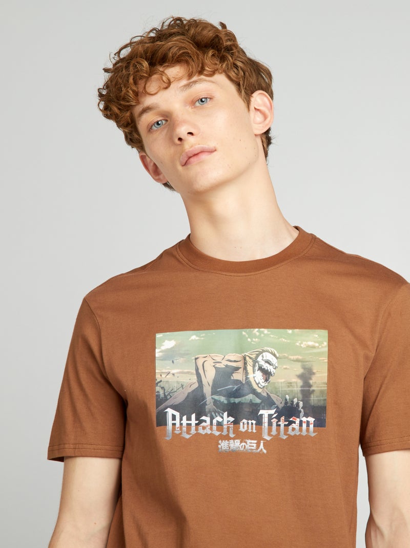T-shirt 'Attack on Titan' scollo tondo BEIGE - Kiabi