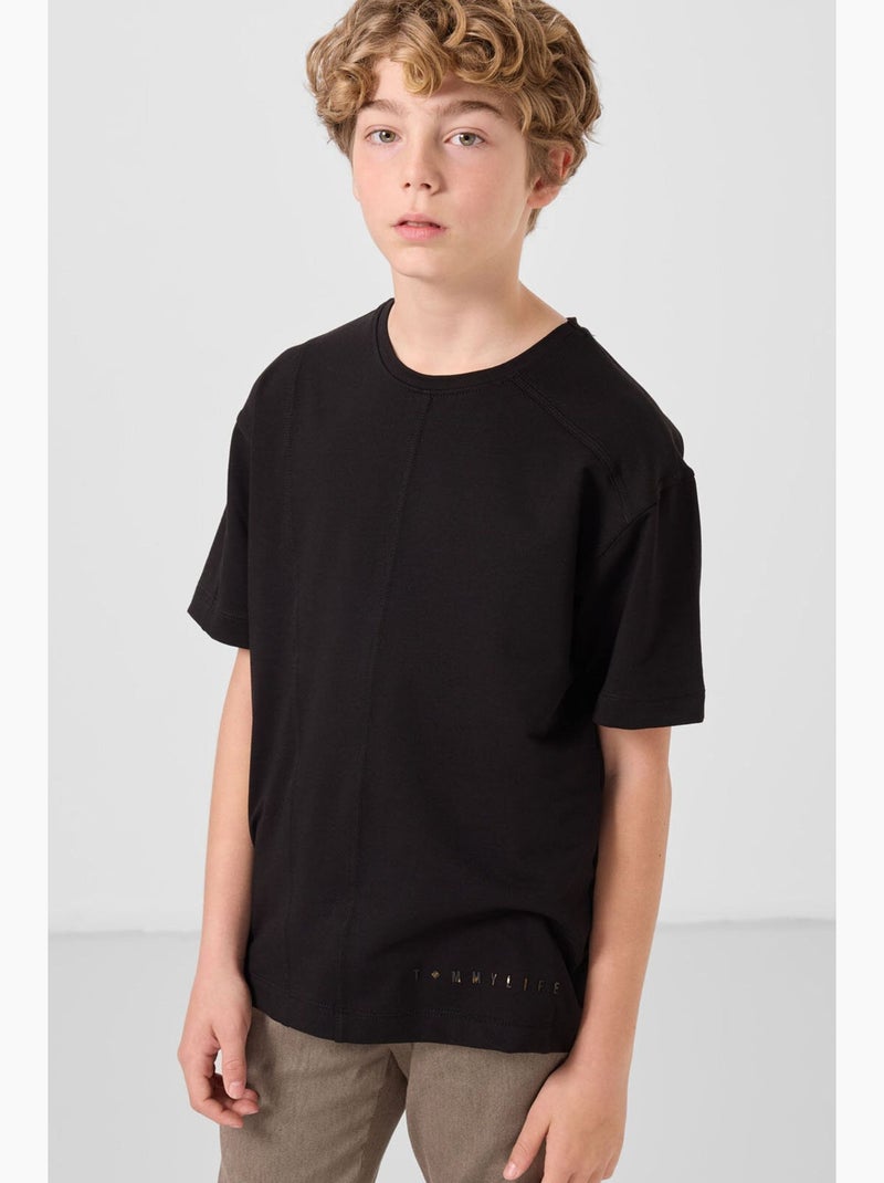 T-shirt bambino a costine girocollo tommy Verde menta - Kiabi