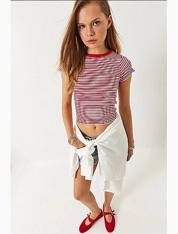 T-shirt basic a coste a righe lucci