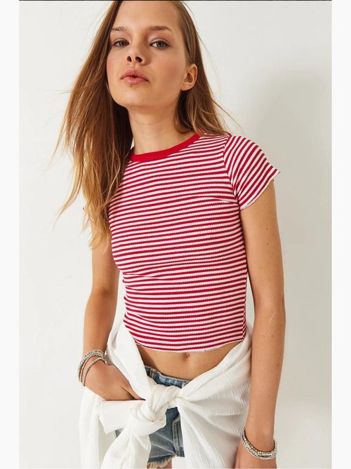 T-shirt basic a coste a righe lucci - Kiabi T-shirt basic a coste a righe lucci - Kiabi