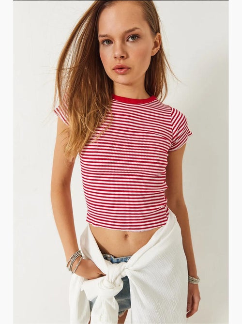 T-shirt basic a coste a righe lucci - Kiabi T-shirt basic a coste a righe lucci - Kiabi