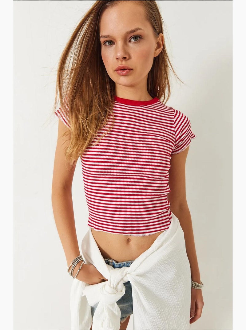 T-shirt basic a coste a righe lucci Rosso - Kiabi