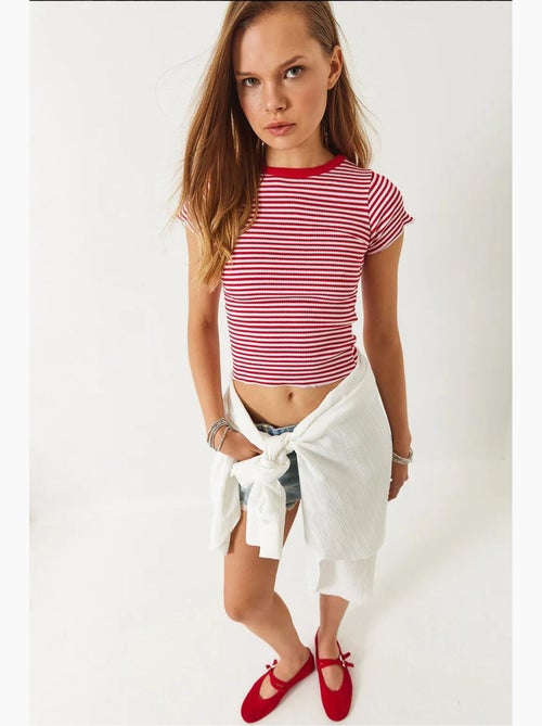 T-shirt basic a coste a righe lucci - Kiabi T-shirt basic a coste a righe lucci - Kiabi