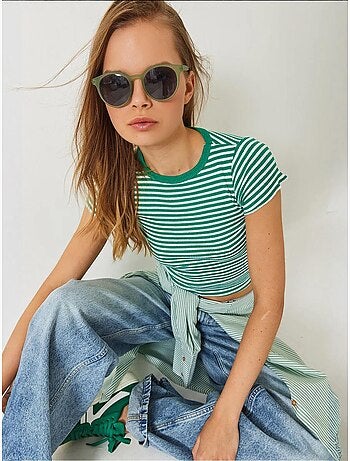 T-shirt basic a coste a righe lucci