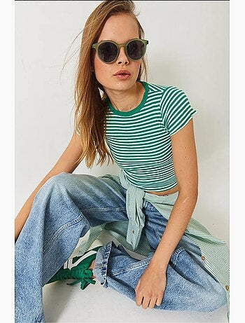 T-shirt basic a coste a righe lucci