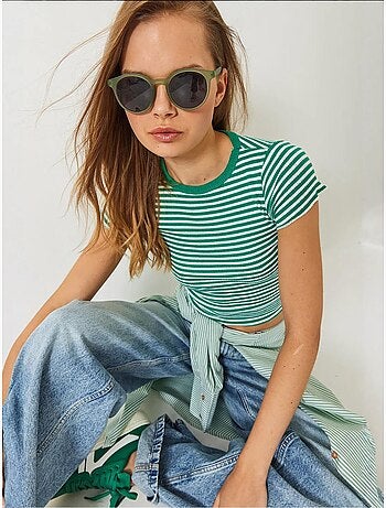T-shirt basic a coste a righe lucci