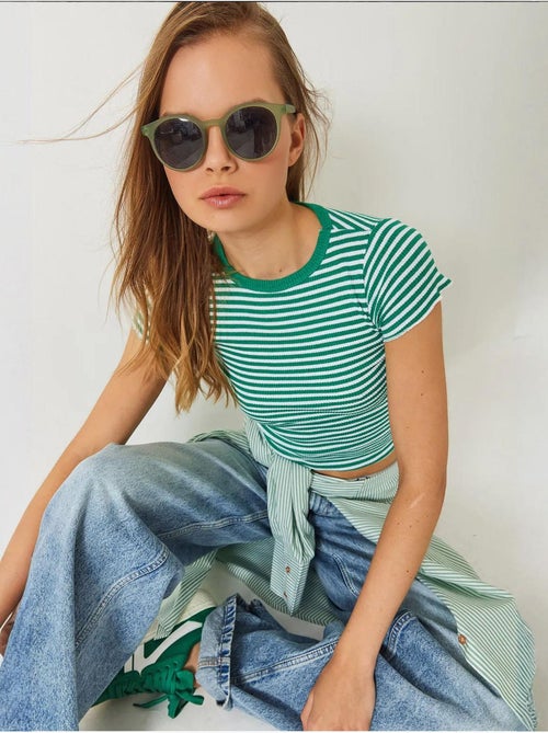 T-shirt basic a coste a righe lucci - Kiabi T-shirt basic a coste a righe lucci - Kiabi