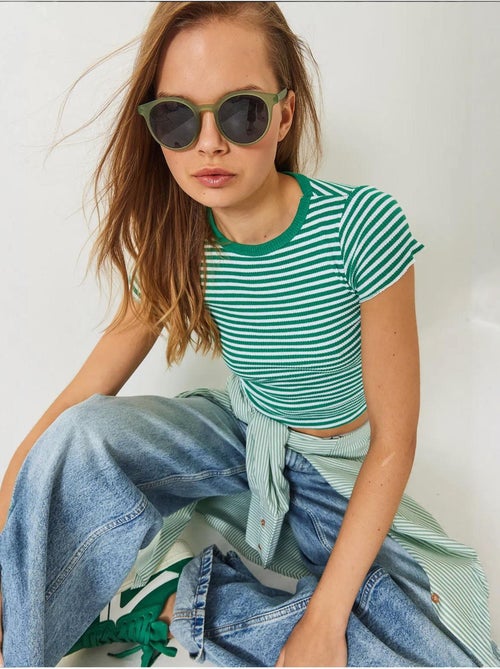 T-shirt basic a coste a righe lucci - Kiabi T-shirt basic a coste a righe lucci - Kiabi