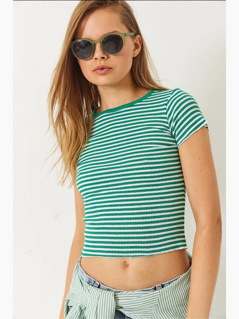 T-shirt basic a coste a righe lucci Verde - Kiabi