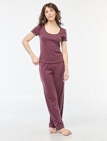 T-shirt basic in maglia a costine a maniche corte