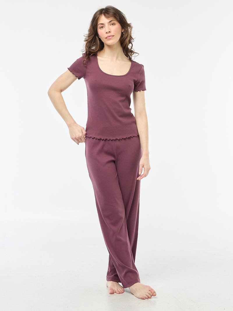 T-shirt basic a costine a maniche corte Viola - Kiabi