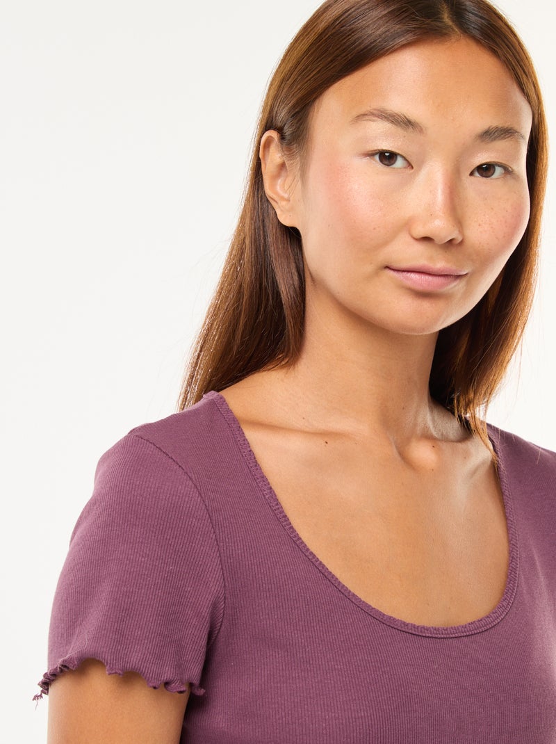 T-shirt basic a costine a maniche corte Viola - Kiabi