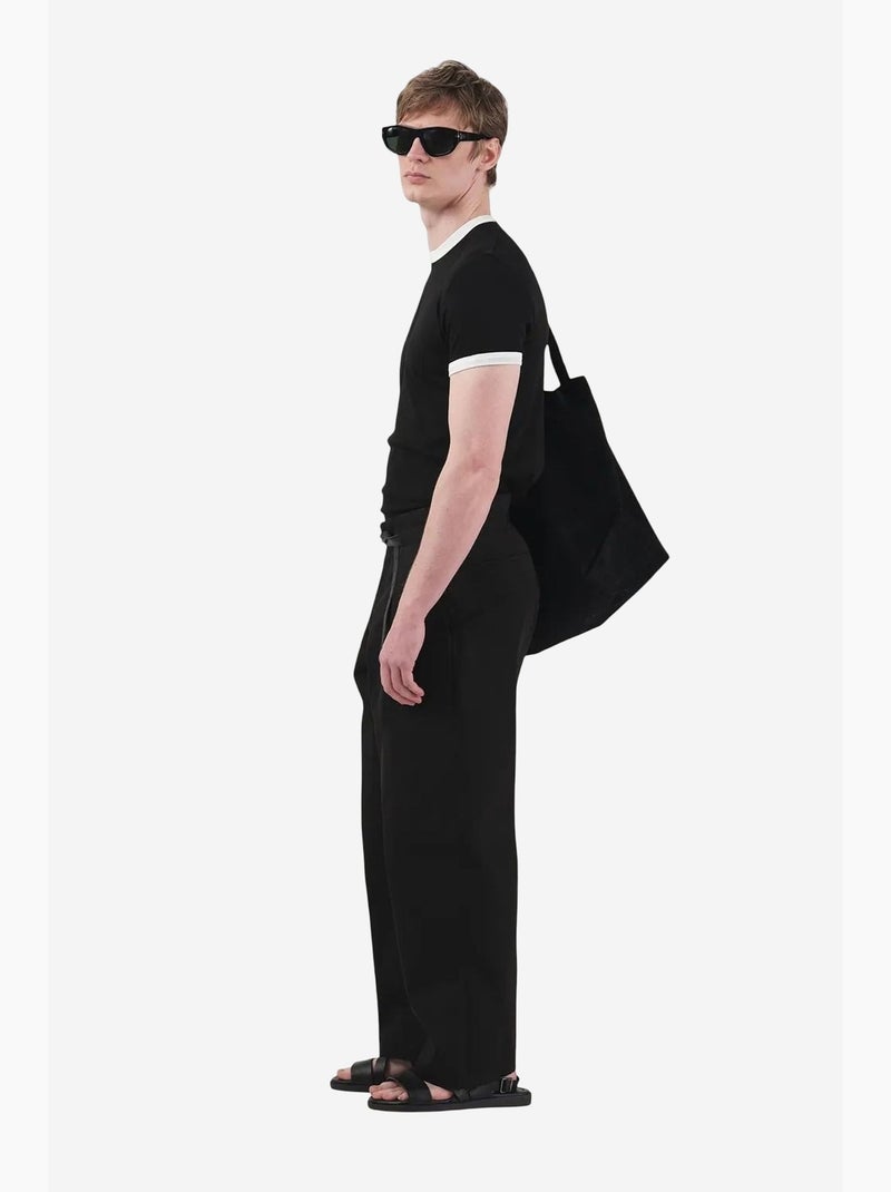 T-shirt basic a girocollo con bordatura a contrasto giesto Nero - Kiabi