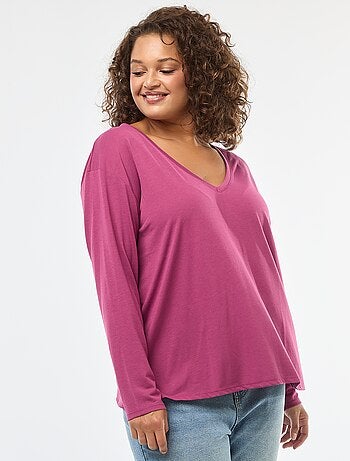 T-shirt basic con scollo a V e maniche a 3/4