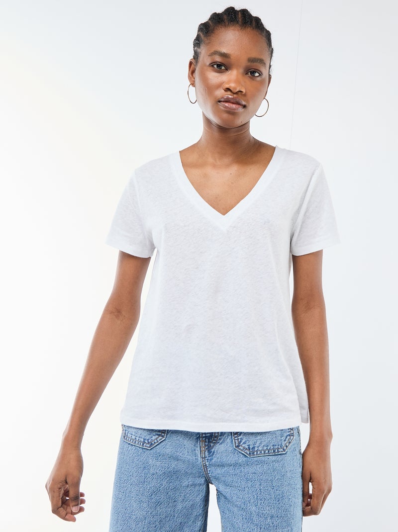 T-shirt basic a maniche corte con scollo a V Bianco - Kiabi