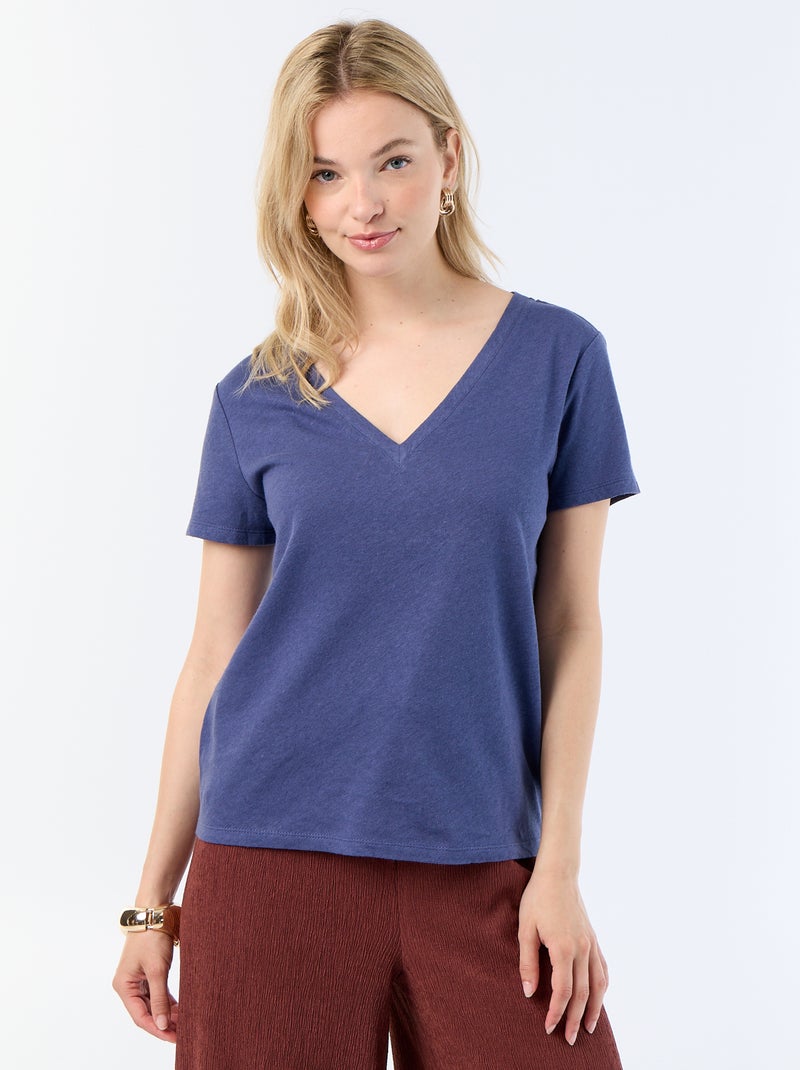 T-shirt basic a maniche corte con scollo a V Blu - Kiabi