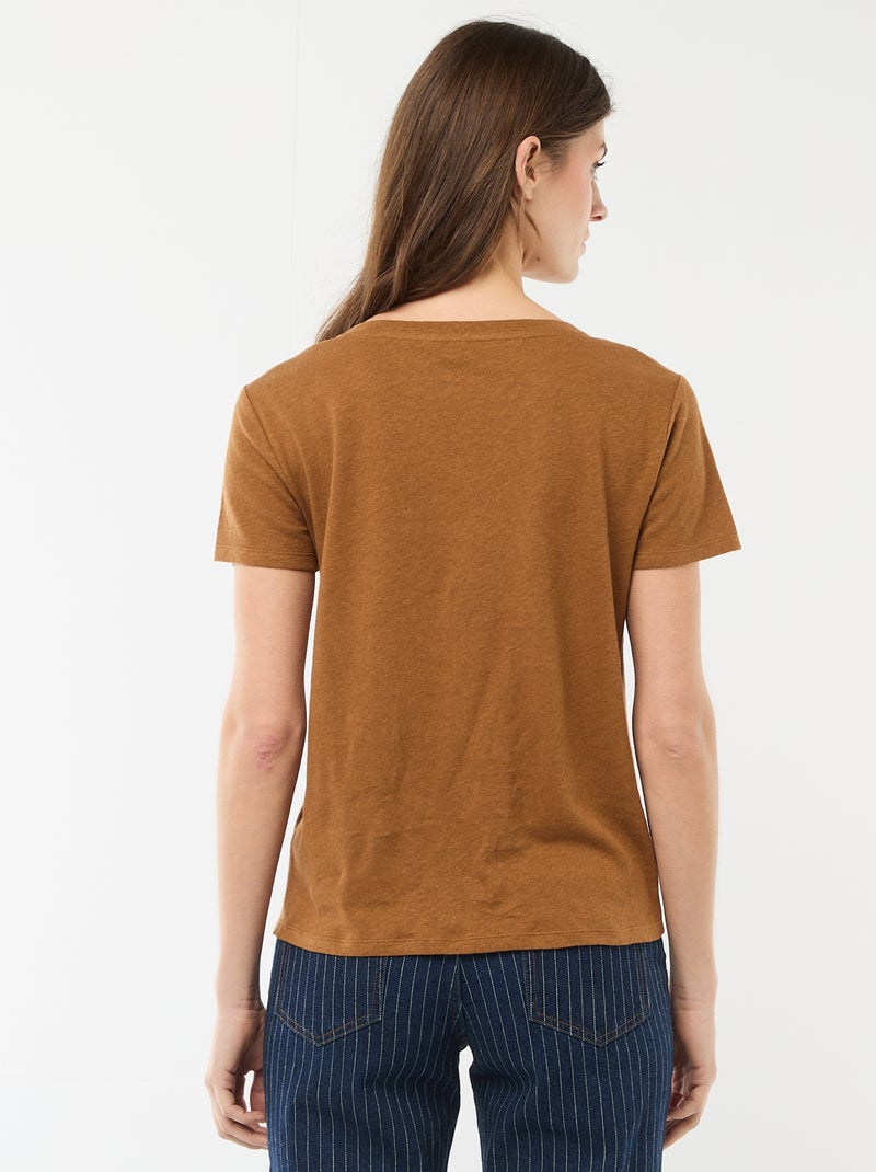 T-shirt basic a maniche corte con scollo a V Marrone - Kiabi