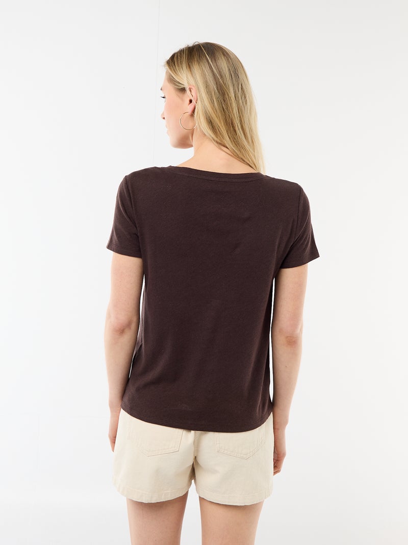 T-shirt basic a maniche corte con scollo a V Marrone - Kiabi