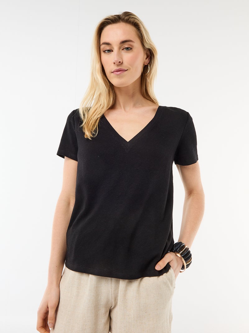T-shirt basic a maniche corte con scollo a V Nero - Kiabi