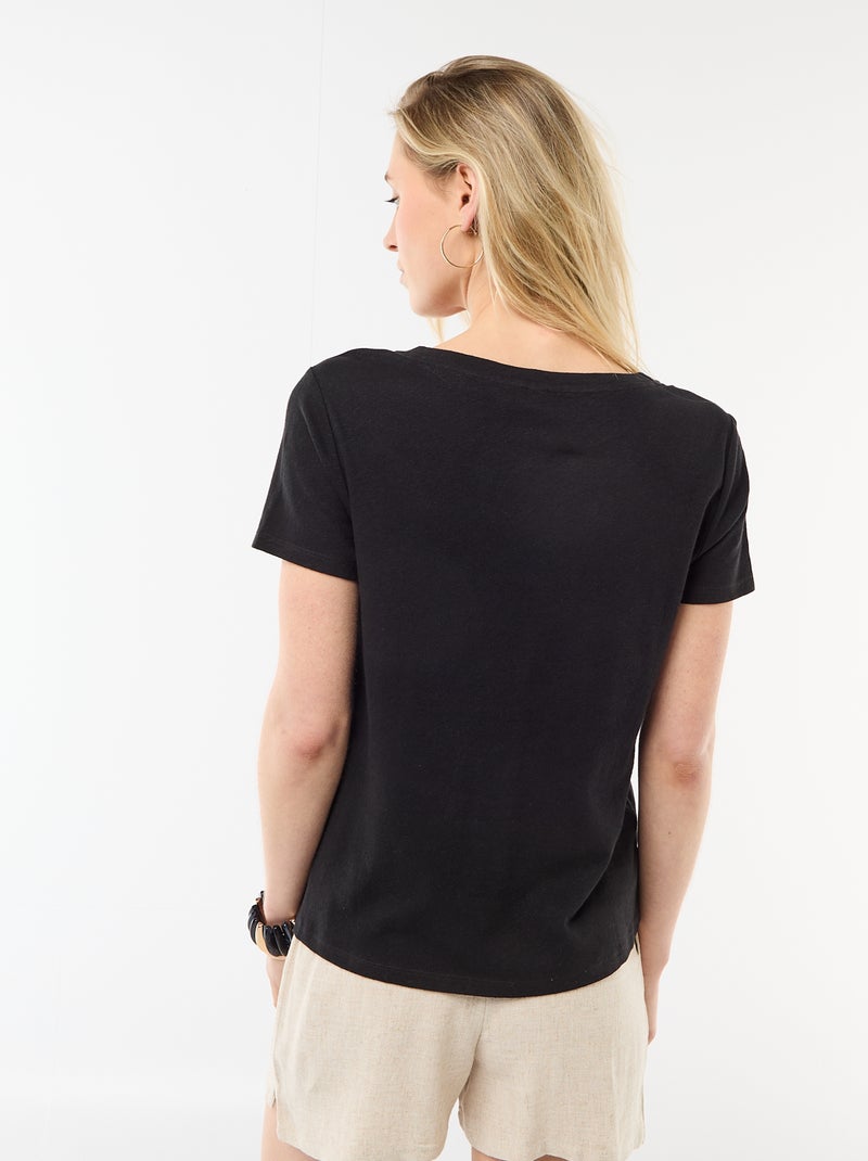 T-shirt basic a maniche corte con scollo a V Nero - Kiabi