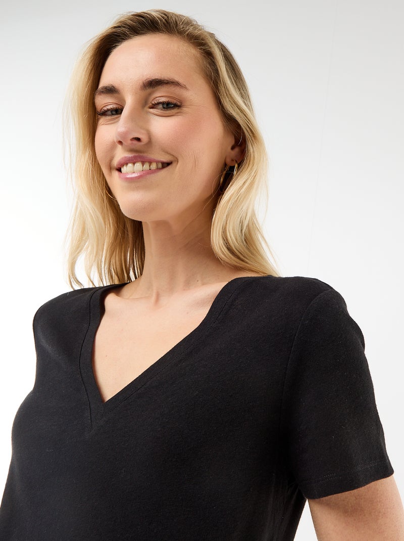 T-shirt basic a maniche corte con scollo a V Nero - Kiabi